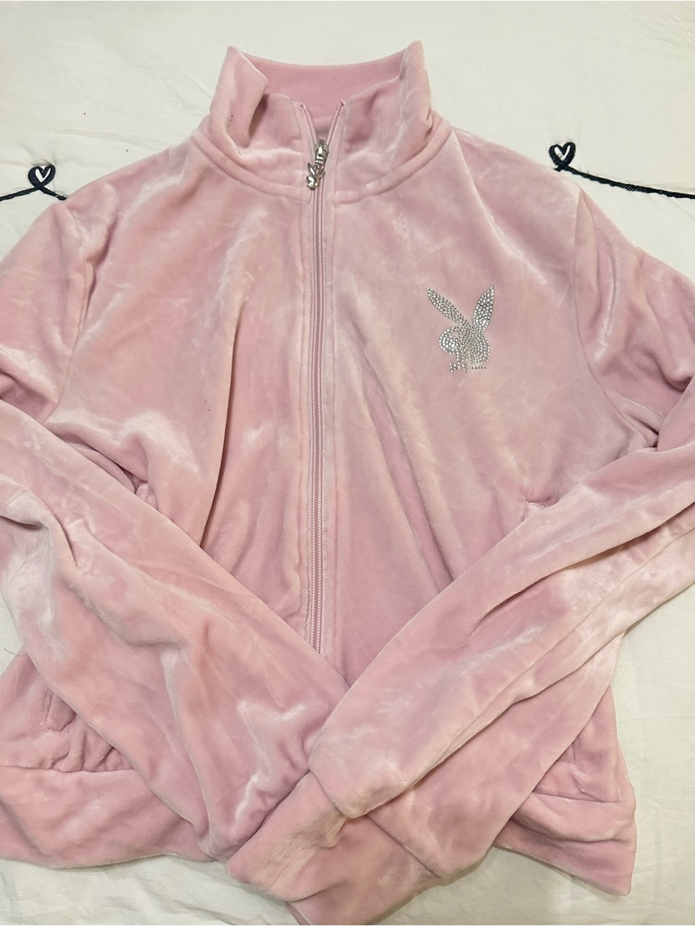PLAYBOY Pink Velour Zip Jacket with Rhinestone Bunny